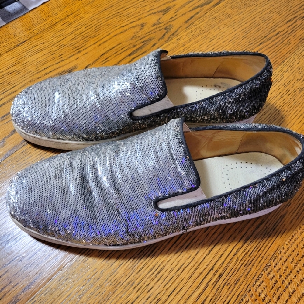 Christian Louboutin Silver Sequin Loafers